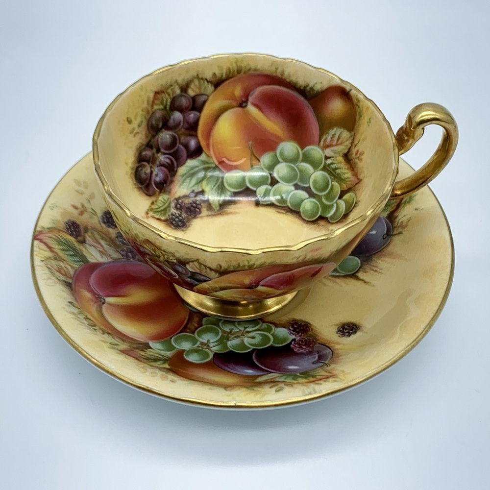 Vintage Aynsley Orchard Gold Fruit Design Teacup and Saucer Set